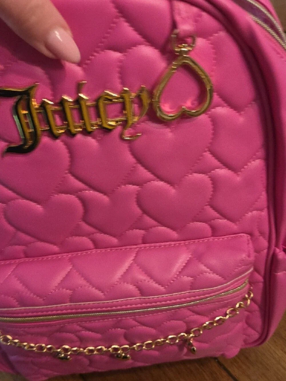 Juicy Couture Hot Pink Quilted Heart Kids Backpack with Gold Accents